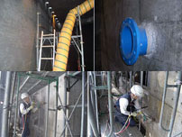 ウォータージェットを使ったタイル貼り前目嵐工事（タイル剥落防止工事）